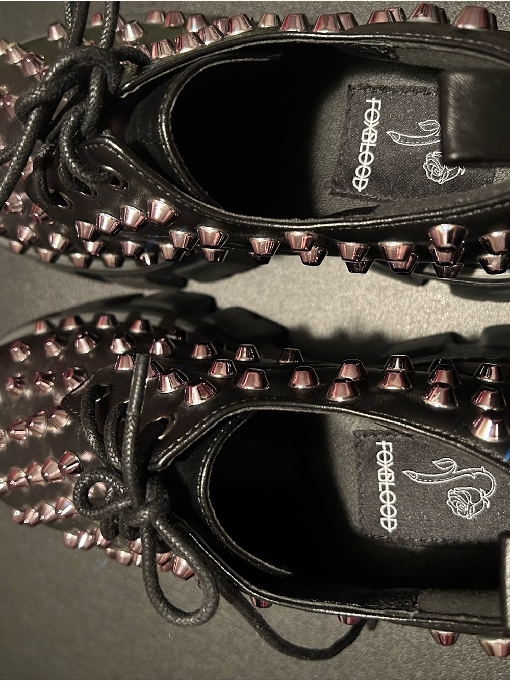 Foxblood Black Platform Lace-Up Oxfords with Purple Stud Accents 8 - Picture 3 of 5